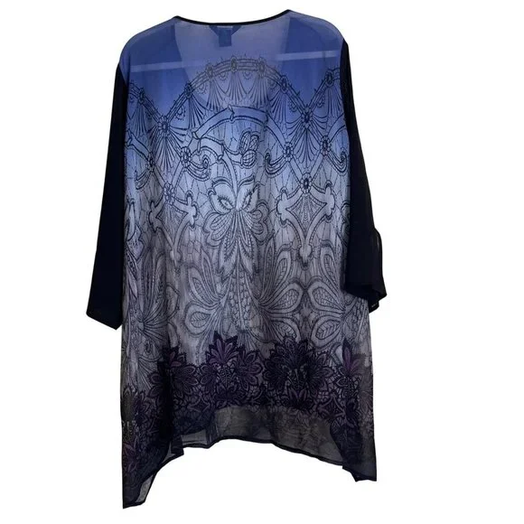 Citron Santa Monica Womens Silk & Polyester Sheer Tunic Blouse With Floral Print - Picture 2 of 7
